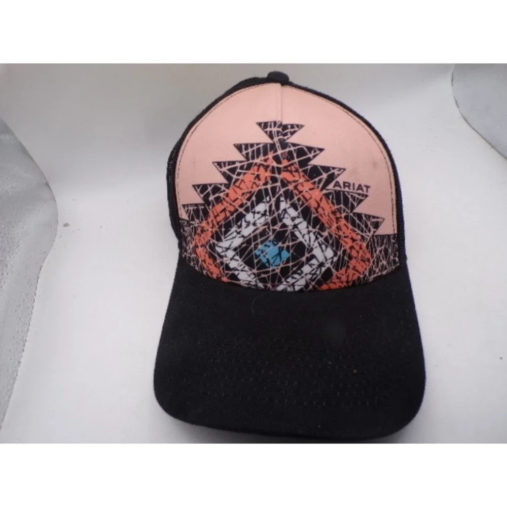Ariat Womens Trucker Hat Black Peach Aztec Geometric‎ Snapback Mesh Cap